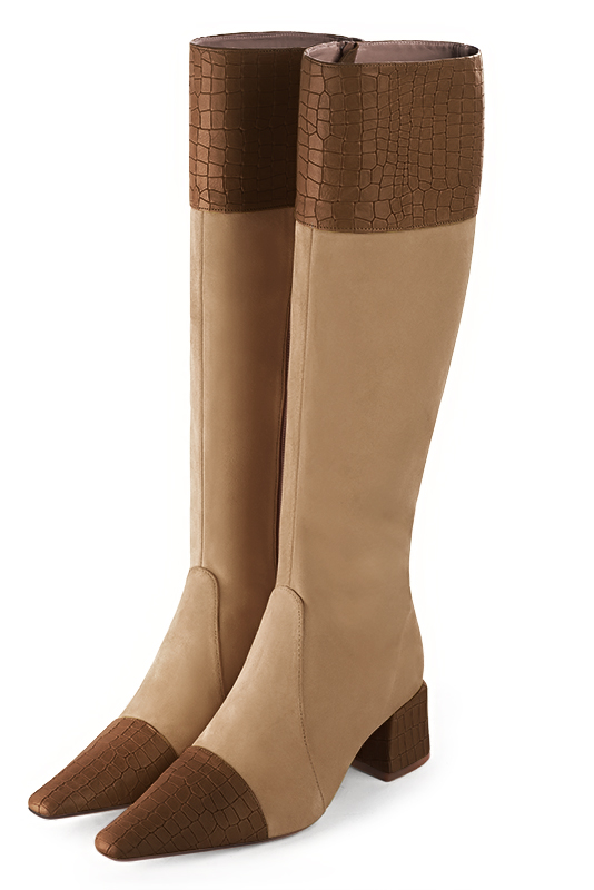 Caramel brown and tan beige matching hnee-high boots and bag. View of hnee-high boots - Florence KOOIJMAN